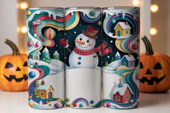 3D Paper-Cut Snowman Christmas Tumbler Graphics