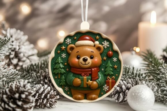 3D Porcelain Bear Christmas Ornament Graphics and Illustrations