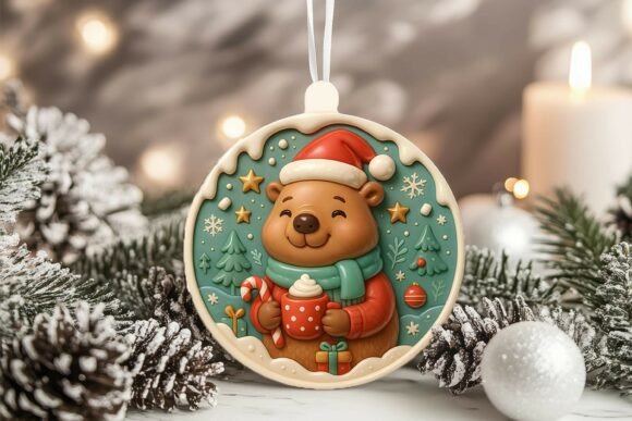 3D Porcelain Capybara Christmas Ornament Graphics and Illustrations