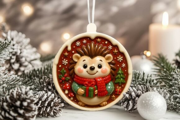 3D Porcelain Hedgehog Christmas Ornament Graphics and Illustrations Review