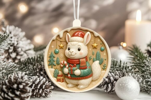3D Porcelain Llama Christmas Ornament Graphics and Illustrations