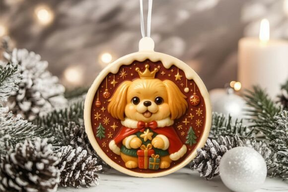 3D Porcelain Pekingese Dog Xmas Ornament