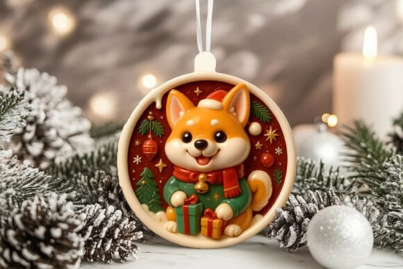 3D Porcelain Shiba Inu Dog Xmas Ornament