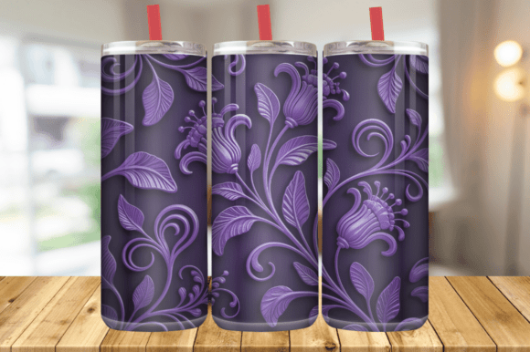 3D Violet Floral Tumbler Wrap Sublimation Graphics