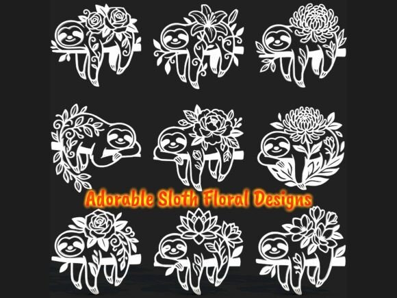 9 Adorable Sloth Floral CNC SVG STL Pack Graphics for Crafts