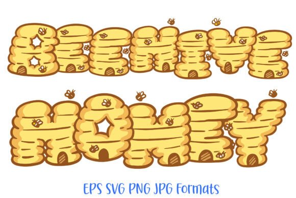 Beehive Honey Letters Font Cartoon Bees Graphics and Illustrations Review