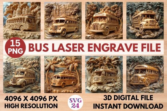 Bus Laser Engrave File Graphics for Laser Engraving