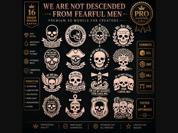 Fearful Men Skull CNC Bundle Pack: Graphics for Crafts
