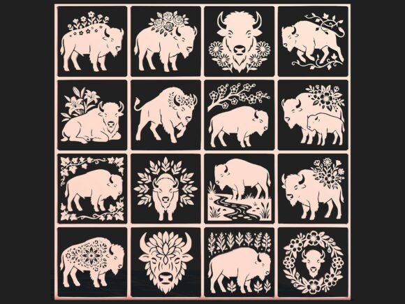 Floral Bison SVG Bundle Nature Pack Graphics and Crafts