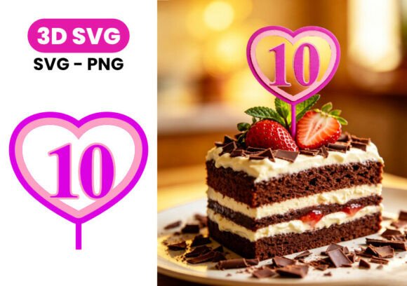 Heart Cake Topper Graphics for Crafts and Branding