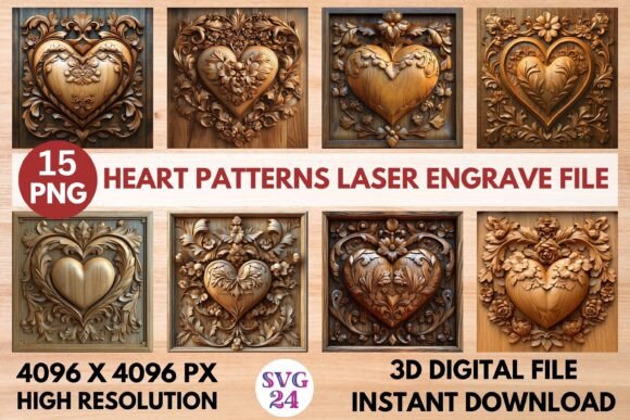 Heart Patterns Laser Engrave File: Graphics for Modern Content