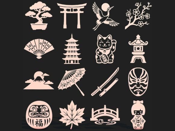 Japanese Symbols SVG Bundle Pack for Graphics and Crafts