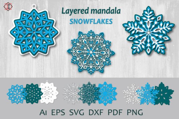Layered Mandala Snowflakes Graphics for Crafts