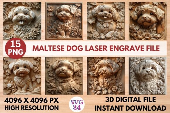 Maltese Dog Laser Engrave File Graphics for Laser Engraving